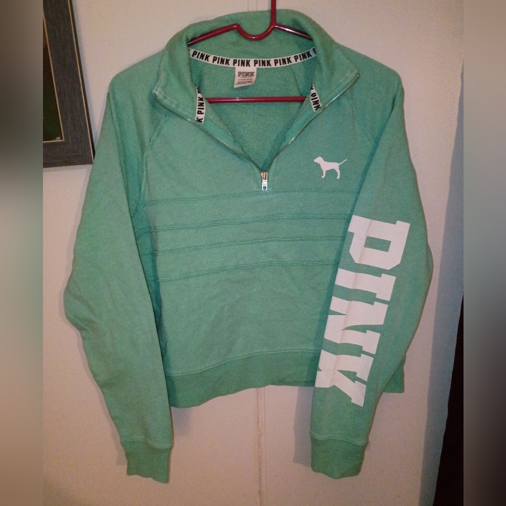 Brand New VS Pink Green Quarter-Zip Pullover Size small